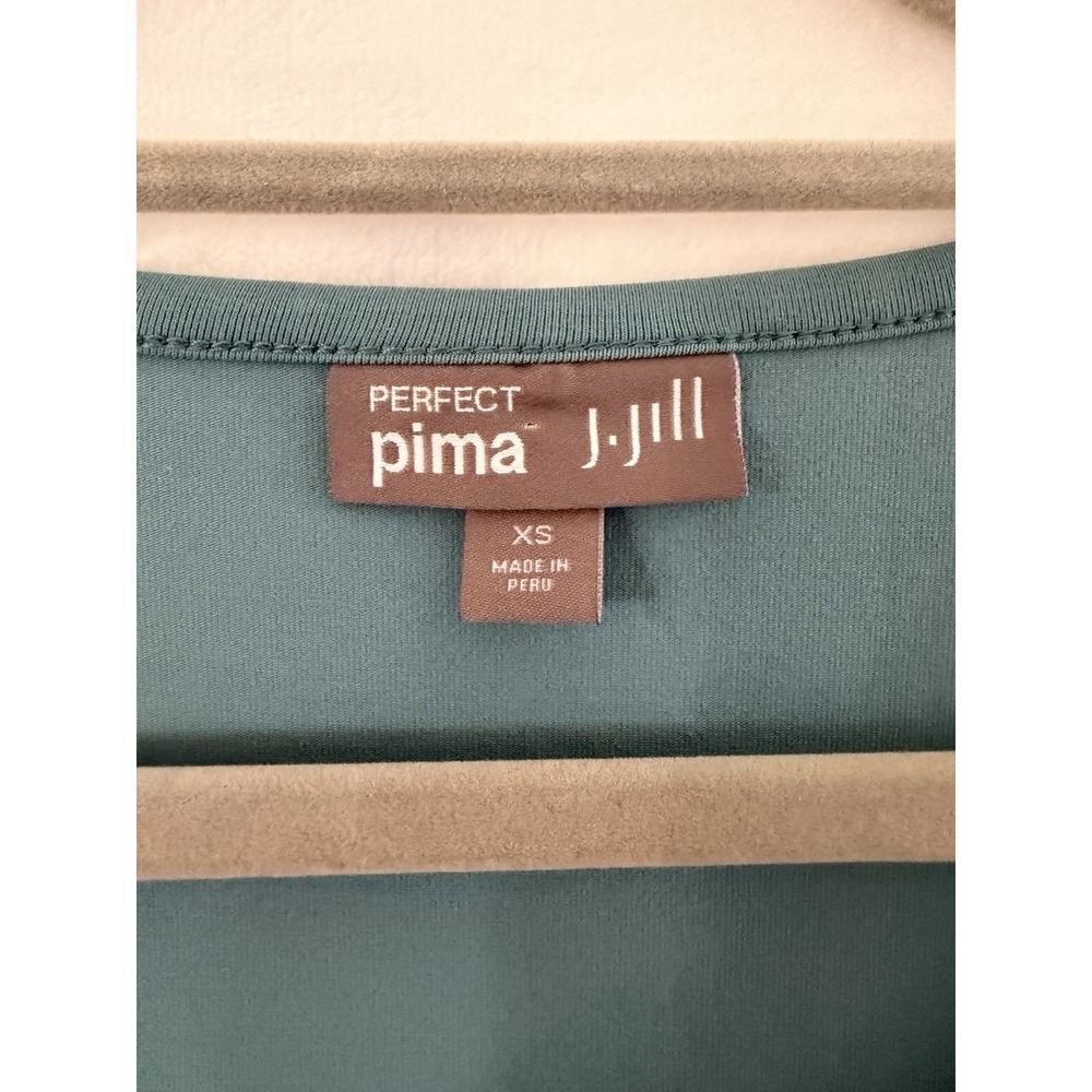 J Jill Dress XS Aqua Perfect Pima Midi 3/4 Roll-Tab Sleeve Minimalist Coastal - Picture 2 of 10